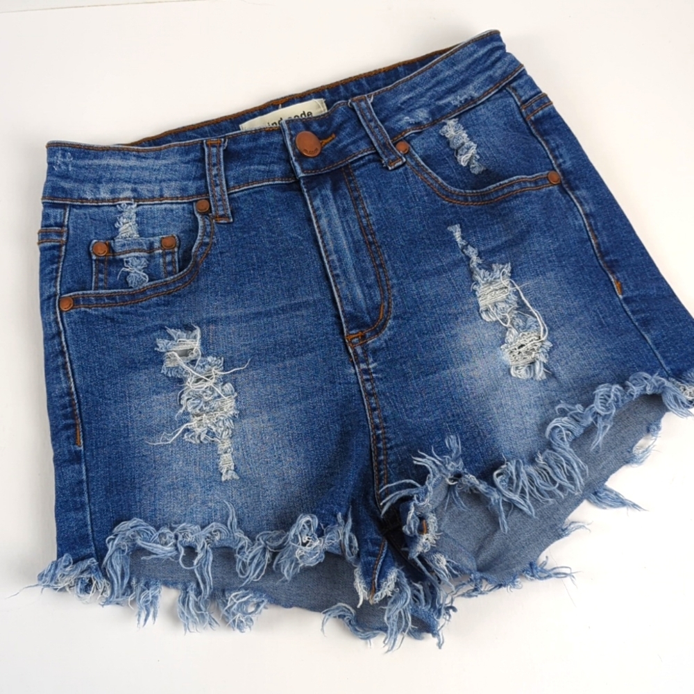 MIND CODE Women's Distressed High Waist Shorts